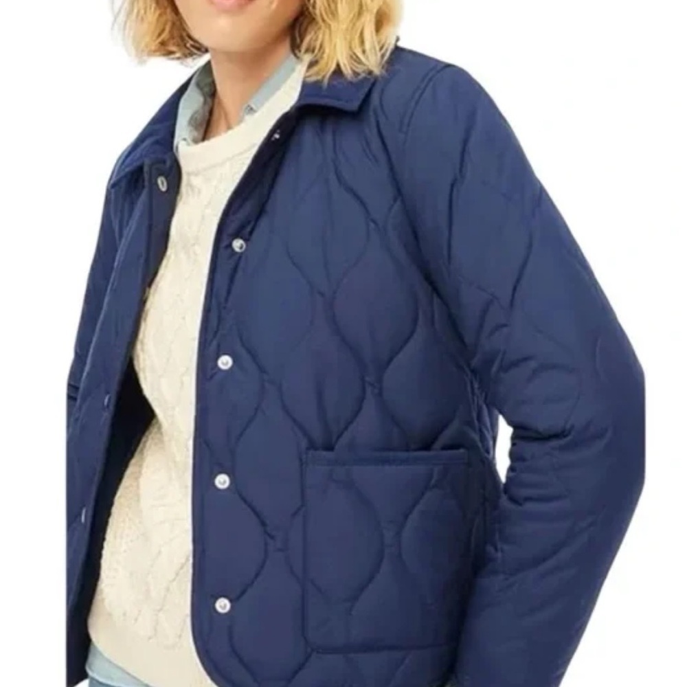 Talbots navy quilted puffer jacket with collar Large PETITE excellent condition